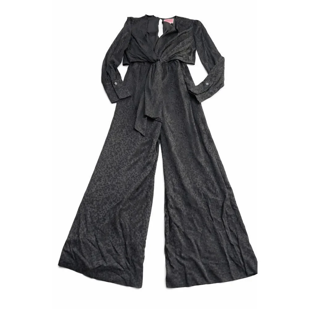 Kate Spade Black Wide Leg Leopard Jumpsuit Size 0